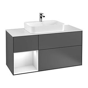 Villeroy und Boch Finion Waschtischunterschrank G412GMHG 120cm, Abdeckplatte black matt, Emotion, Regal links Olive Matt Lacquer, Midnight Blue Matt Lacquer