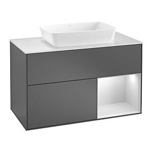 Villeroy und Boch Finion Waschtischunterschrank F781PDGJ 100cm, Abdeckplatte white matt, Regale Black matt lacquer, Light grey matt