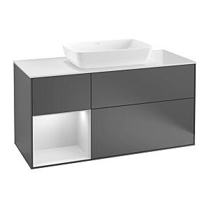 Villeroy und Boch Finion Waschtischunterschrank F821GJPH 120cm, Abdeckplatte white matt, Regale Light grey matt lacquer, Glossy Black Lacquer