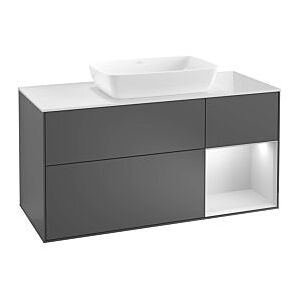 Villeroy und Boch Finion Waschtischunterschrank F832GJPC 120cm, Abdeckplatte black matt, Regale Light grey matt lacquer, Oak Veneer