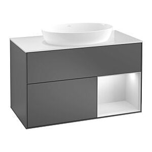 Villeroy und Boch Finion Waschtischunterschrank F901GFHG 100cm, Abdeckplatte white matt, Regale Glossy white lacquer, Midnight Blue Matt Lacquer