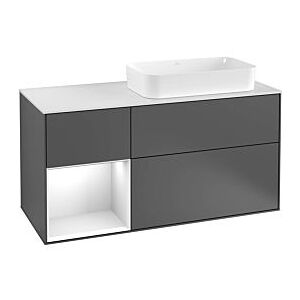 Villeroy und Boch Finion Waschtischunterschrank G682PHGF 120x60,3x50,1cm, Regal links Glossy Black Lacquer, Glossy white lacquer