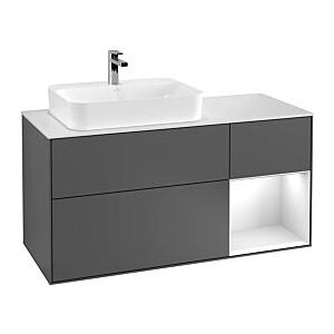 Villeroy und Boch Finion Waschtischunterschrank G401PHGJ 120cm, Abdeckplatte white matt, Emotion, Regal rechts Glossy Black Lacquer, Light grey matt