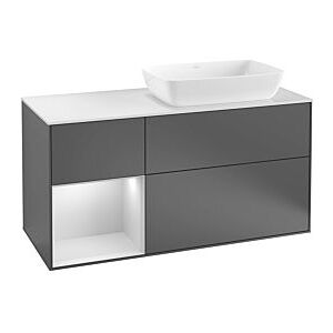 Villeroy und Boch Finion Waschtischunterschrank G801PDPD 120cm, Abdeckplatte white matt, Emotion, Regale Black matt lacquer, Black matt lacquer