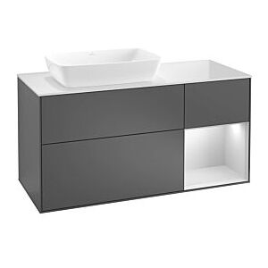 Villeroy und Boch Finion Waschtischunterschrank F812HFGJ 120cm, Abdeckplatte black matt, Regale Gold matt lacquer, Light grey matt