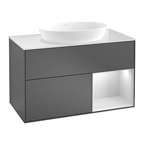 Villeroy und Boch Finion Waschtischunterschrank GA22HFMT 100cm, Abdeckplatte black matt, Emotion, Regale Gold matt lacquer, White matt lacquer