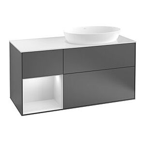 Villeroy und Boch Finion Waschtischunterschrank G921PDGF 120cm, Abdeckplatte white matt, Emotion, Regale Black matt lacquer, Glossy white lacquer