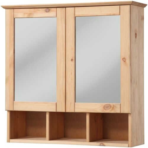 Welltime Spiegelschrank WELLTIME „Landhaus Sylt“ Schränke Gr. B/H/T: 62,5 cm x 62 cm x 22 cm, 2 St., beige (natur) Bad-Spiegelschränke Breite 62,5 cm, aus Massivholz