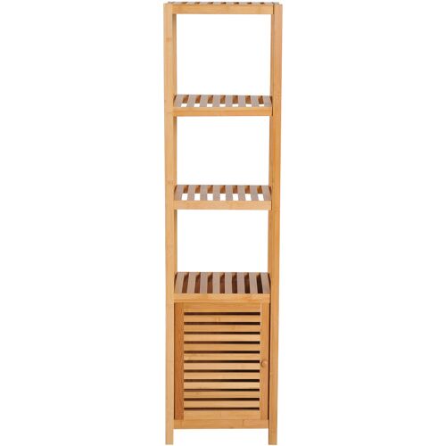 HOMCOM Badschrank Badezimmerschrank mit 3 offenen Fächern, Aufbewahrungsschrank aus Bambus, Toilettenschrank für Badezimmer, Natur, 36 x 33 x 140 cm