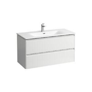 Laufen Palace hvid højglans møbelpakke med slim håndvask B1000xD450xH545mm med integreret alugreb i 2 skuffer med softclose