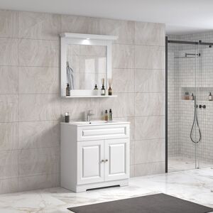 Hangzhou Hongshi Trading Modenidesign 80 Cm Hvid Mat Badeværelsesmøbel M/hvid Håndvask Og Spejl