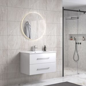 Hangzhou Hongshi Trading Lindadesign 80 Cm Sort Højglans Badeværelsesmøbel M/hvid Håndvask Og Rundt Spejl