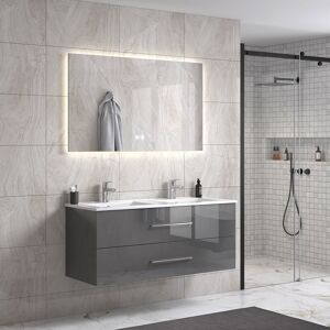 Hangzhou Hongshi Trading Lindadesign 120 Cm Grå Højglans Badeværelsesmøbel Dobbel M/hvid Håndvask Og Spejl