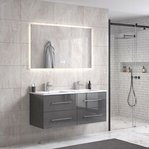 Hangzhou Hongshi Trading Oliviadesign 120 Cm Grå Højglans Badeværelsesmøbel Dobbel M/hvid Håndvask Og Spejl