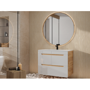 Unique Mueble de baño suspendido color natural y blanco 80 cm - ARUBA