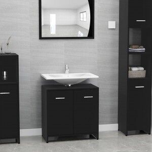 vidaXL Armario De Baño Madera Contrachapada Negro 60x33x61 Cm