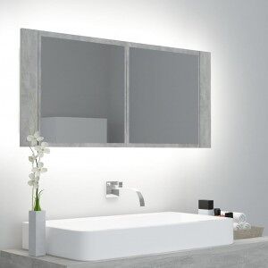 vidaXL Armario Espejo Baño Luz Led Acrílico Gris Hormigón 100x12x45 Cm