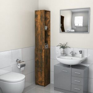 vidaXL Armario Baño Madera Contrachapada Roble Ahumado 25x26.5x170 Cm