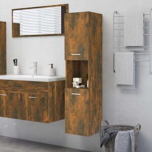 vidaXL Armario De Baño Madera Contrachapada Roble Ahumado 30x30x130 Cm