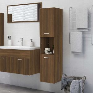 vidaXL Armario De Baño Madera Contrachapada Marrón Roble 30x30x130 Cm