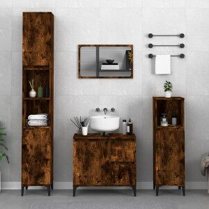 vidaXL Armario De Baño Madera Contrachapada Roble Ahumado 30x30x190 Cm