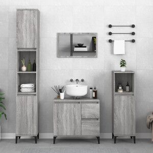 vidaXL Armario De Baño Madera Contrachapada Gris Sonoma 65x33x60 Cm