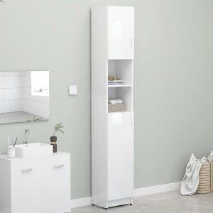 vidaXL Armario Baño Madera Contrachapada Blanco Brillo 32x25.5x190 Cm