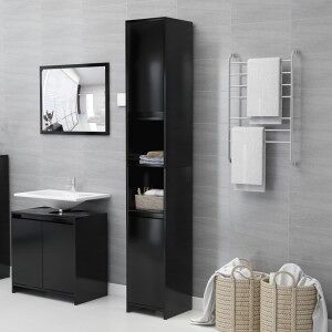 vidaXL Armario De Baño De Madera Contrachapada Negro 30x30x183.5 Cm