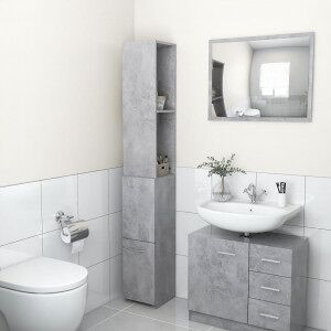 vidaXL Armario Baño Madera Contrachapada Gris Hormigón 25x26.5x170 Cm