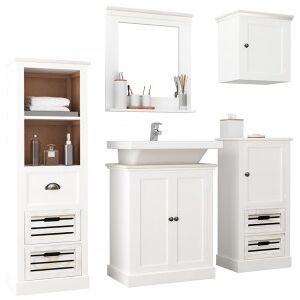 vidaXL Juego De Muebles De Baño 5 Piezas Madera Maciza Blanco