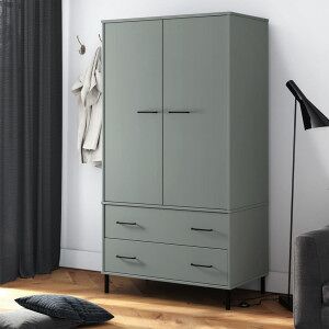 vidaXL Armario Patas De Metal Oslo Madera Maciza Gris 90x55x172.5 Cm