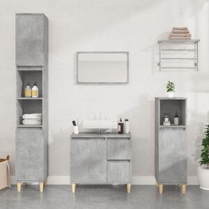 vidaXL Armario De Baño Madera Contrachapada Gris Hormigón 30x30x100 Cm