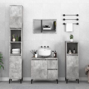 vidaXL Armario De Baño Madera Contrachapada Gris Hormigón 30x30x100 Cm