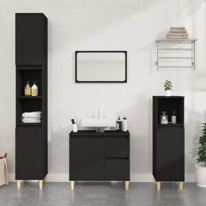 vidaXL Armario De Baño Madera Contrachapada Negro 30x30x190 Cm