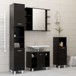 vidaXL Armario De Baño Madera Contrachapada Negro 30x30x179 Cm