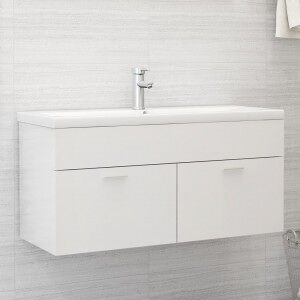 vidaXL Armario Para Lavabo Madera Contrachapada Blanco 100x38.5x46 Cm