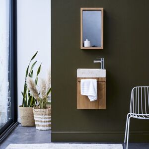 Tikamoon Mueble de baño con lavabo en teca maciza y mármol cream