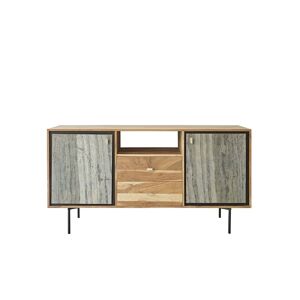 Bois Dessus Bois Dessous Mueble de baño don dos lavabos de madera de acacia y piedra