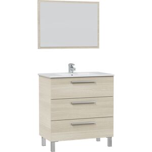 HOMN Mueble de baño 3 cajones, espejo y con lavabo cerámico, 80 cm