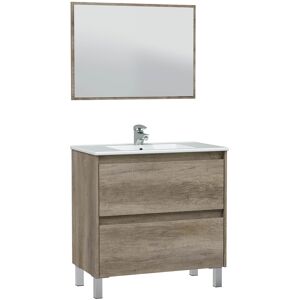 HOMN Mueble de baño 2 cajones, espejo y lavabo PMMA, 80 cm