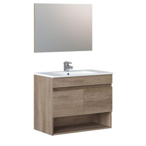 HOMN Mueble de baño suspendido 2 puertas con espejo, sin lavabo, 80 cm