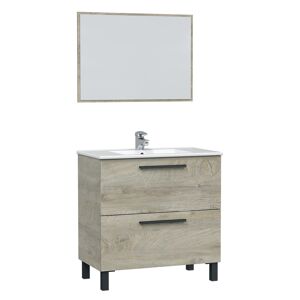 HOMN Mueble de baño 2 cajones, espejo y con lavabo cerámico, 80 cm