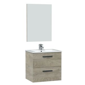 HOMN Mueble de baño suspendido 2 cajones con espejo, sin lavabo, 60 cm