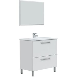 HOMN Mueble de baño 1 cajón 1 puerta con espejo, con lavabo cerámico, 80 cm