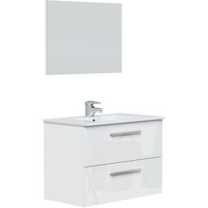 HOMN Mueble de baño suspendido 2 cajones con espejo, sin lavabo, 80 cm