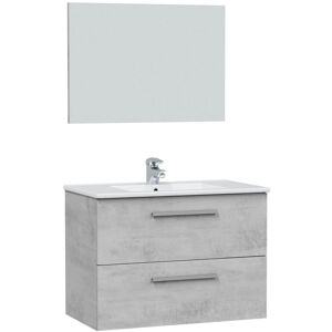 HOMN Mueble de baño suspendido 2 cajones con espejo, sin lavabo, 80 cm