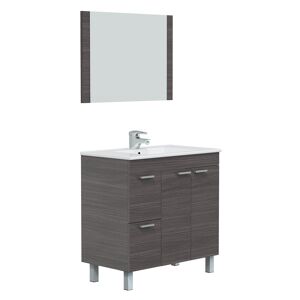 HOMN Mueble de baño 2 puertas 2 cajones, espejo y con lavabo, 80 cm