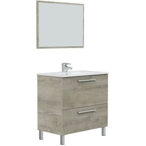 HOMN Mueble de baño 1 cajón 1 puerta con espejo, con lavabo cerámico, 80 cm