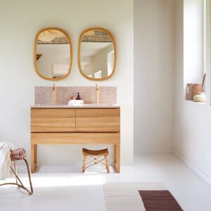 Tikamoon Mueble de baño de teca maciza y terrazo rosa de alta calidad 120 cm