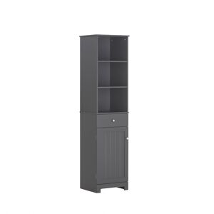 SoBuy Armario alto de baño con 1 puerta 3 estantes y 1 cajón mdf gris